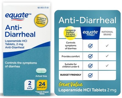 Equate Anti Diarrheal 2mg Tablets for Occasional Diarrhea, 24 Count