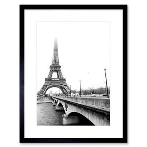 Landmark Eiffel Tower Paris France Misty Black White Framed Wall