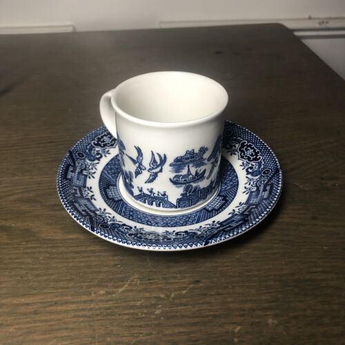 Churchill Blue Willow 7 Demitasse Tassen & Untertassen Made In England Chinoiserie