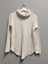 Anthropologie Maeve Cowl Turtleneck Waffle Thermal Top Womens XS Cream