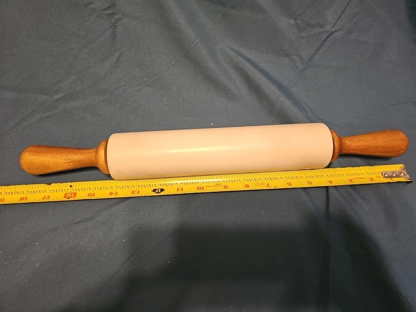 VTG White Marble Rolling Pin 18” Pastry Dough Cold Stone Fondant Roller Wood