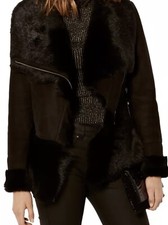Karen Millen Shearling Lambs Skin Biker Aviator Jacket 