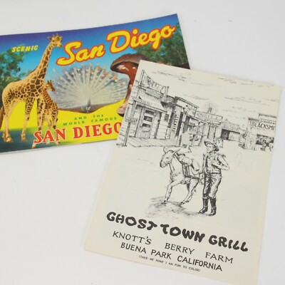 1963 San Diego Zoo Guide Book and  Knott's Berry Farm Ghost Town Grill Menu