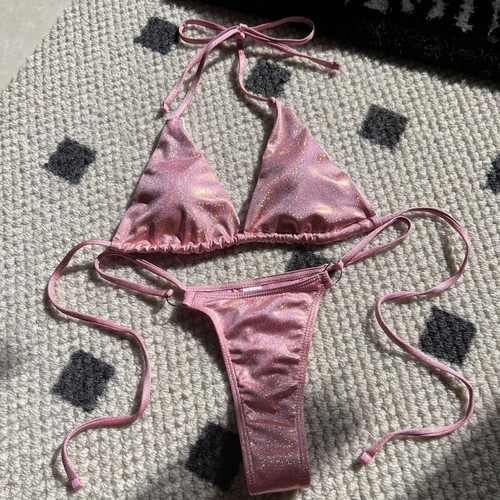 Damen Bikini Sets Sexy Glitzer BH mit Thongs Bademode Badeanzug Summer Beachwear - Picture 45 of 60
