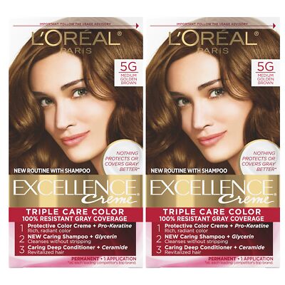 	Excellence Creme Hair Dye 5G Medium Golden Brown 2 Pack	