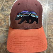 Patagonia Fitz Roy Bear Hat Cap Trucker Mesh Snapback Brown Orange Mens