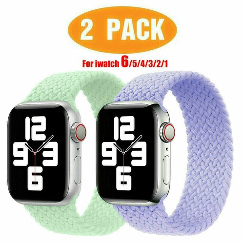2 Pack Elastic Braided Solo Loop Strap Band Fit Apple Watch Series 7 6 SE 5 4 3 - Picture 2 of 20