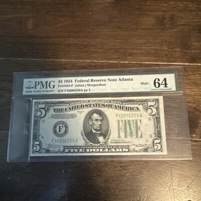 Mule Note Example 1934 $5 FEDERAL RESERVE MULE NOTE - ATLANTA GEORGIA GA - Pmg64 | eBay
