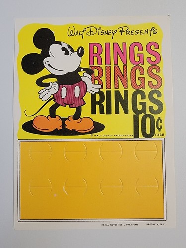 Walt Disney Prod Ring Vending Machine Toy Prize Card Henal Novelties Brooklyn NY