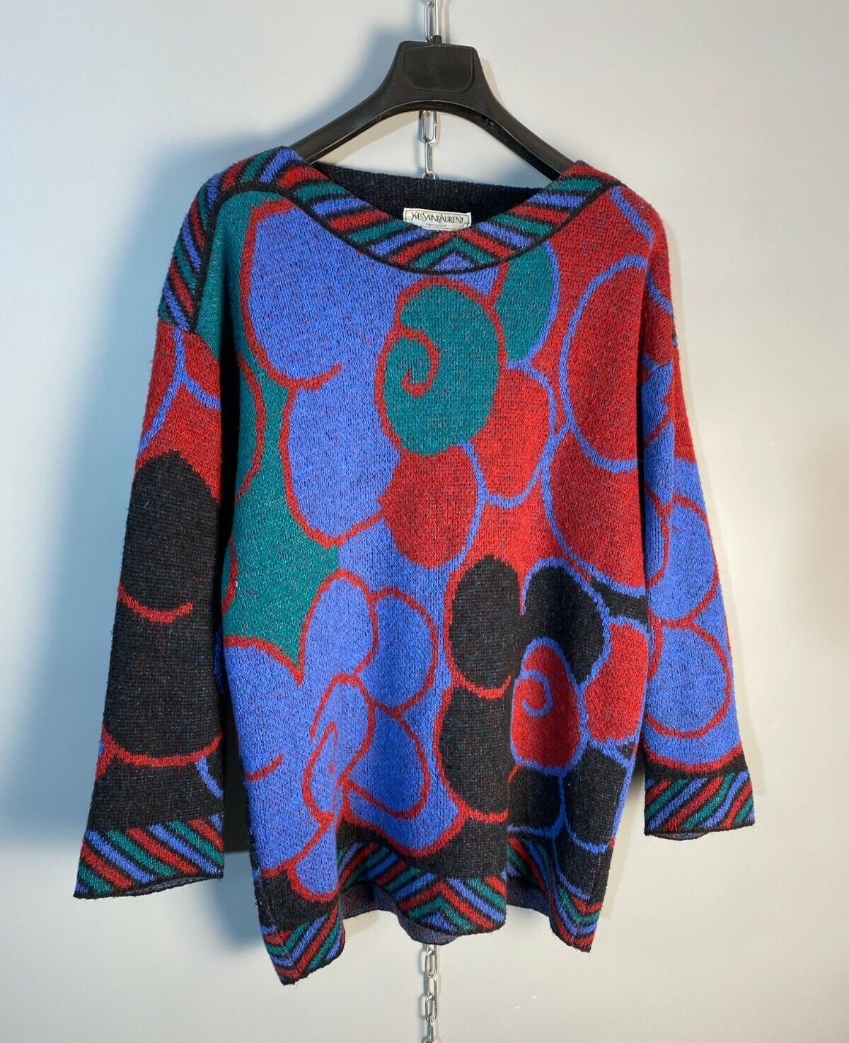 Maglione multicolore vintage anni '70 Yves Saint Laurent YSL lavorato a maglia oversize