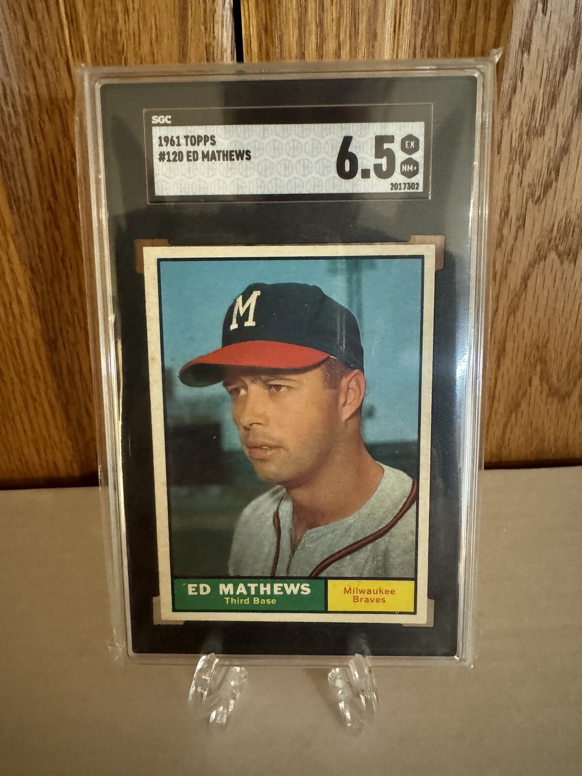 1961 TOPPS #120 ED MATHEWS MILWAUKEE BRAVES BASEBALL CARD SGC 6.5 HOF