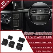 5pcs Black Wood Grain Central Control Power Socket Cover Trim For Ford F150 21+