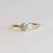 Classy Dainty 10K Yellow Gold 0.56CT Round Cut Lab-Grown Diamond Engagement Ring