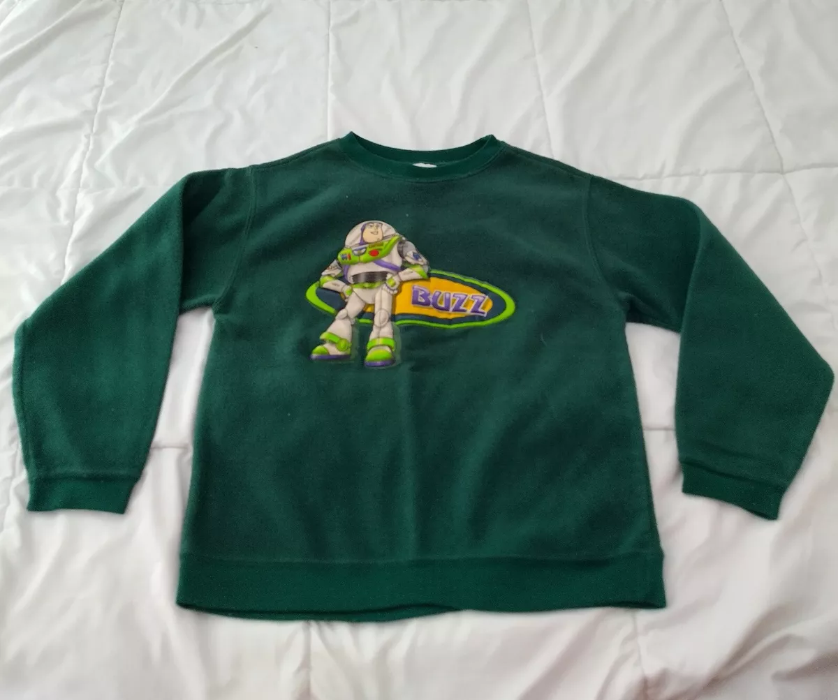 Vtg Toy Story Disney Store Buzz Light-year Green Fleece Sweatshirt Size M 6-8