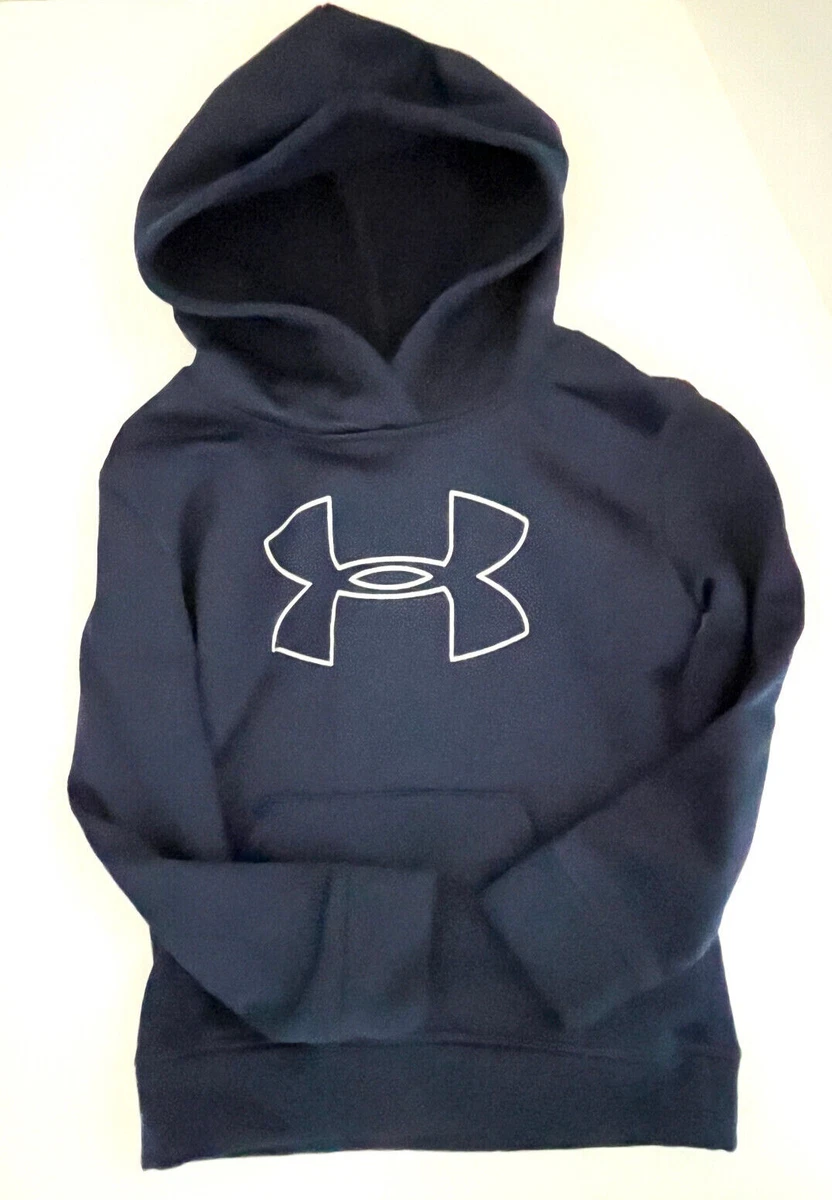 Under Armour Big Logo Pullover Hoodie Navy Blue Kangaroo Pocket Sz 6