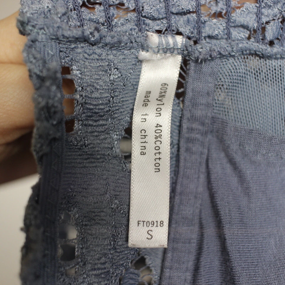 Bralette Anémona Crochet Encaje Talla S Acolchado Azul Cruzado Top Corto Transparente Boho Foto 3 de 4