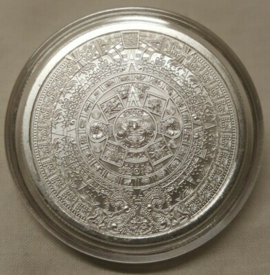 #ad 1oz Aztec Calender Silver Round Coin Tonatiuh Sun Stone Emperor Cuauhtemoc $109.95