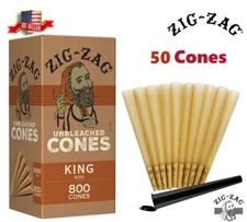 Zig-Zag® Unbleached Paper Cones King Size 50 Pack & Free Tube
