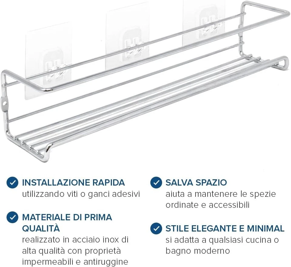 Portaspezie Set 2 Portaspezie Da Cucina Adesivo Mensola Portaspezie Da Parete Me - Immagine 4 di 4