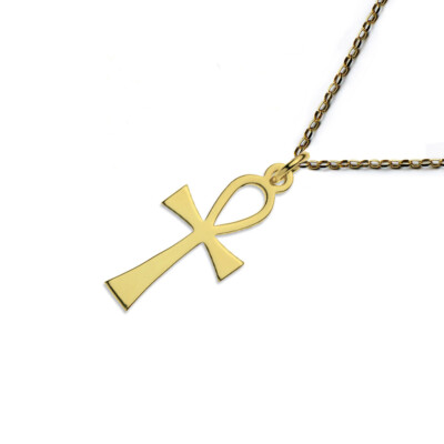 9 kt massives Gelbgold einfaches Ankerkreuz & optionale diamantgeschliffene Kette 28 x 14 x 1,0 mm