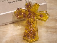 Gold Murano Glass Cross Ornament Baptism Christening Wedding Favor Gold Murano Glass Cross Ornament Baptism Christening Wedding Favor