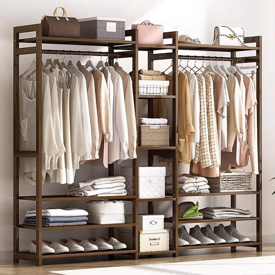 Kleiderständer Bambus Freistehender Garderobenständer offener Garderobenschrank