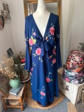 ASOS Blue Floral Tie Front Chiffon Midi Dress Size 12