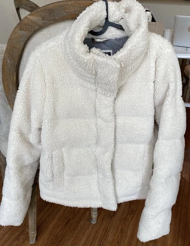 OFF WHITE Abercrombie & Fitch giacca sherpa accogliente cropped piccola bianco sporco