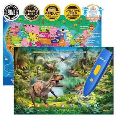 Bilingual Interactive for Kids Talking USA Map Dinosaur Poster for Kids Learning