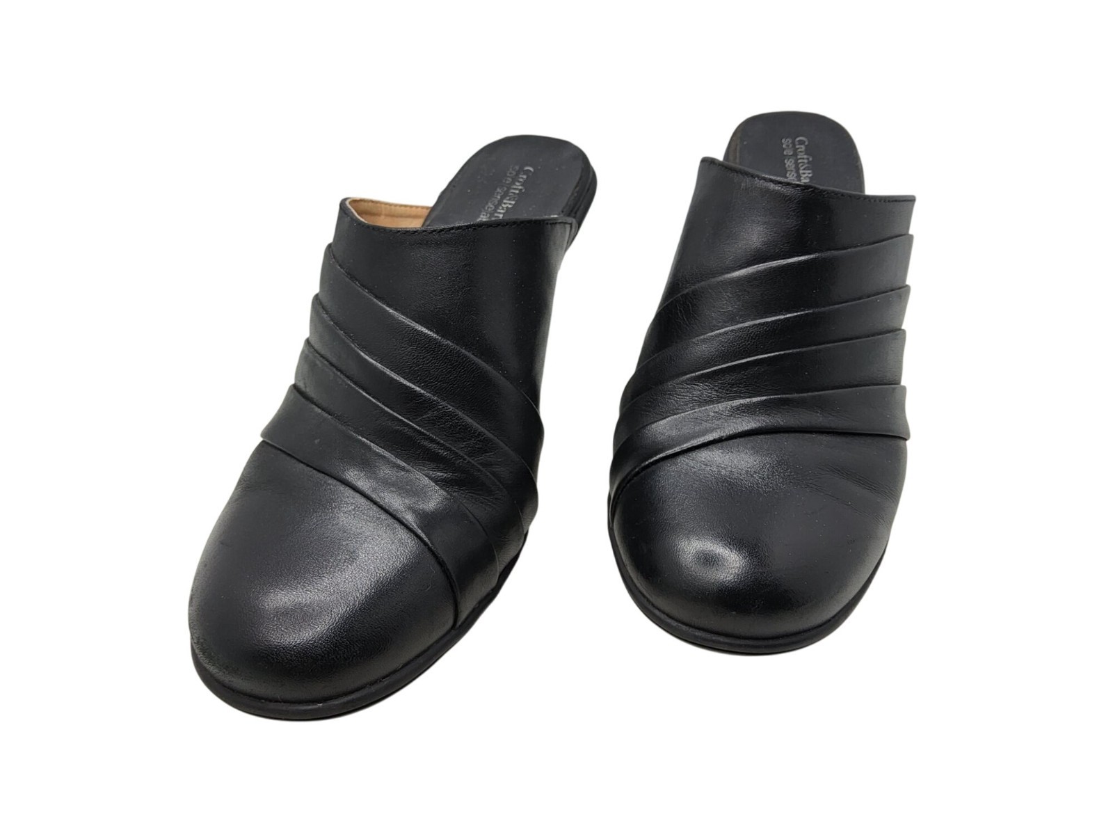 SAOLA Croft & Barrow Sole Sense Ability Isabella Nero Pelle Pieghettata Tacco 3" Mules