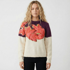 Mandinga Anthropologie Abacus Floral Applique Wool Blend Sweater Medium Uruguay