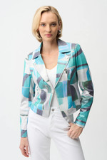 Joseph Ribkoff Green/Multi Geometric Faux Sue...