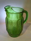 Vtg Anchor Hocking Emerald Green Finger Print Pitcher With Ice Lip
