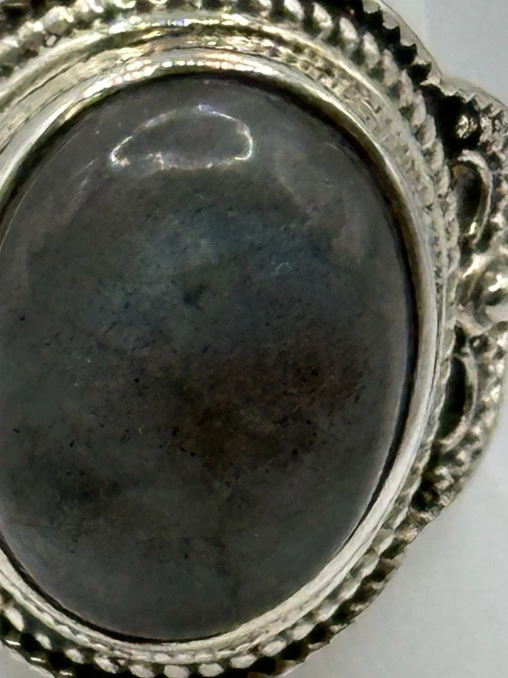 ANILLO SOLITARIO LABRADORITA CABUJÓN OVALADO 16X12 MM PLATA ESTERLINA Talla 8 Foto 3 de 4