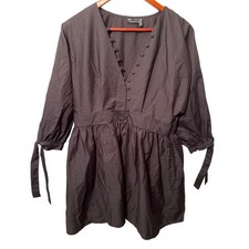 ASOS DESIGN Brown V Neck Button Front Empire Waist Peplum Mini Dress Size 12