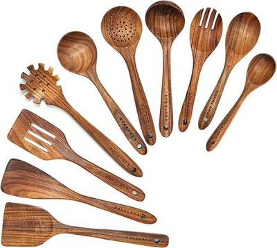 Wooden Spoons for Cooking, Wooden Cooking Utensils, 10 Pieces Kitchen Utensil...
