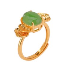 S925 Silver Plated Gold Hotan Jade Vintage Simple Egg Face Ring