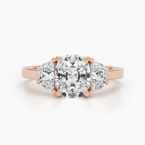 Diamond Cushion Ring IGI Certified VVS2 E 2.4 CT Labcreated 14K Rose Gold Trio - Picture 1 of 12
