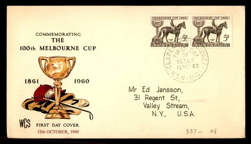 Mayfairstamps Australia FDC 1960 pair 100th Melbourne cup First Day Cover aaw_65