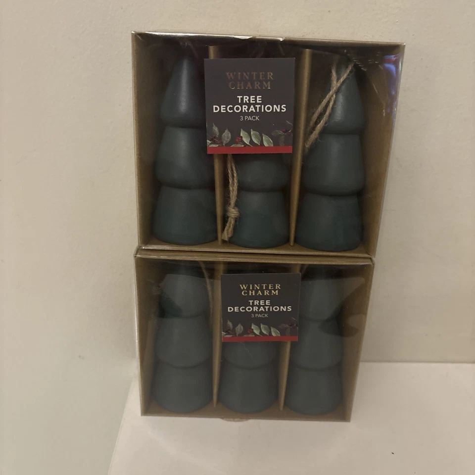 6 grüne Holzkugeln in Baumform Ornamente Weihnachten Xmas Nordic Scandi