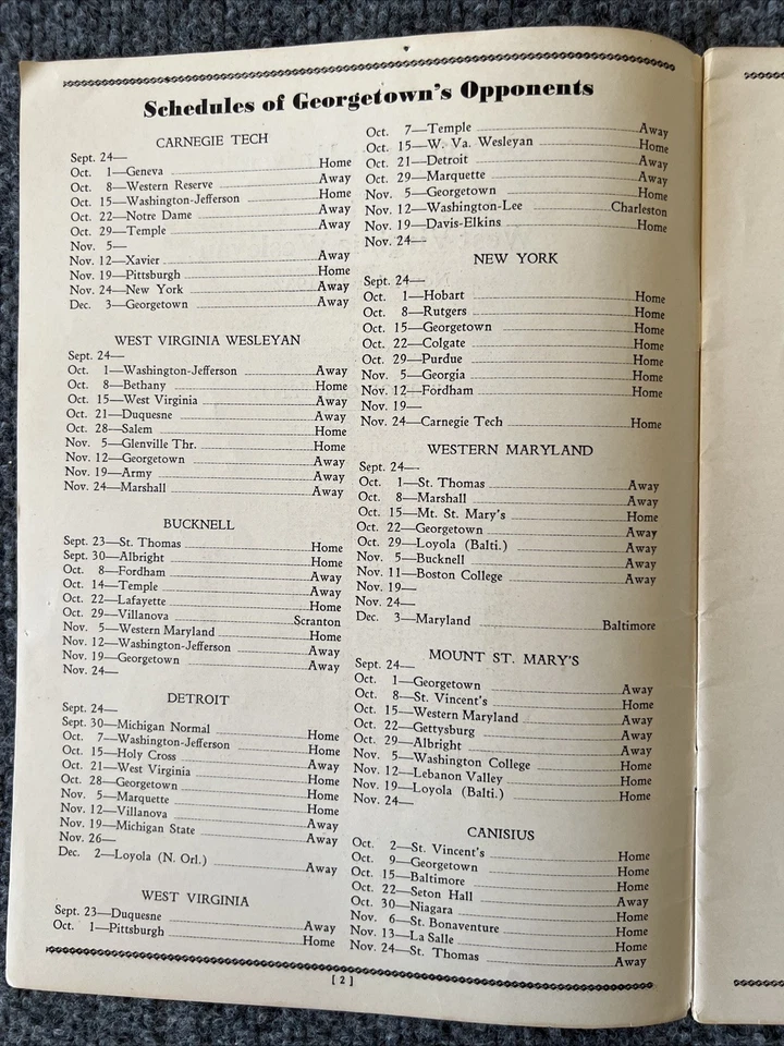 Georgetown University VS West Virginia Wesleyan De Colección 1932 Programa de Fútbol 11/12 Foto 2 de 4