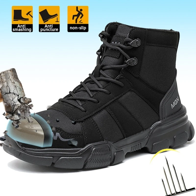 Work Boots Indestructible Safety Shoes Men Steel Toe Shoes Non Slip Roofing Shoe