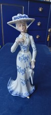 Vintage Porcelain Antique Figurine Blue and White Lady