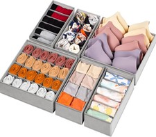 6 Pack Sock Underwear Drawer Organizer Dividers, 58 Cell Foldable Fabric Dresser