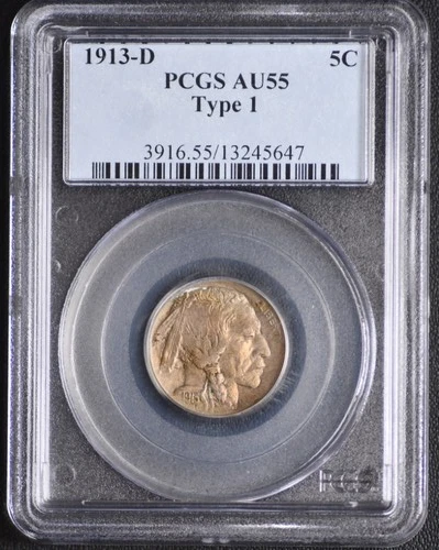 1913D Buffalo Nickel Ty 1 PCGS AU55