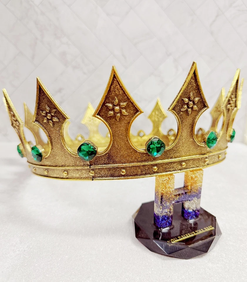 Coroa de Ouro Regal, Coroa Renascentista Real, Fantasia Medieval, Coroa de Pedra Verde - Imagem 4 de 4