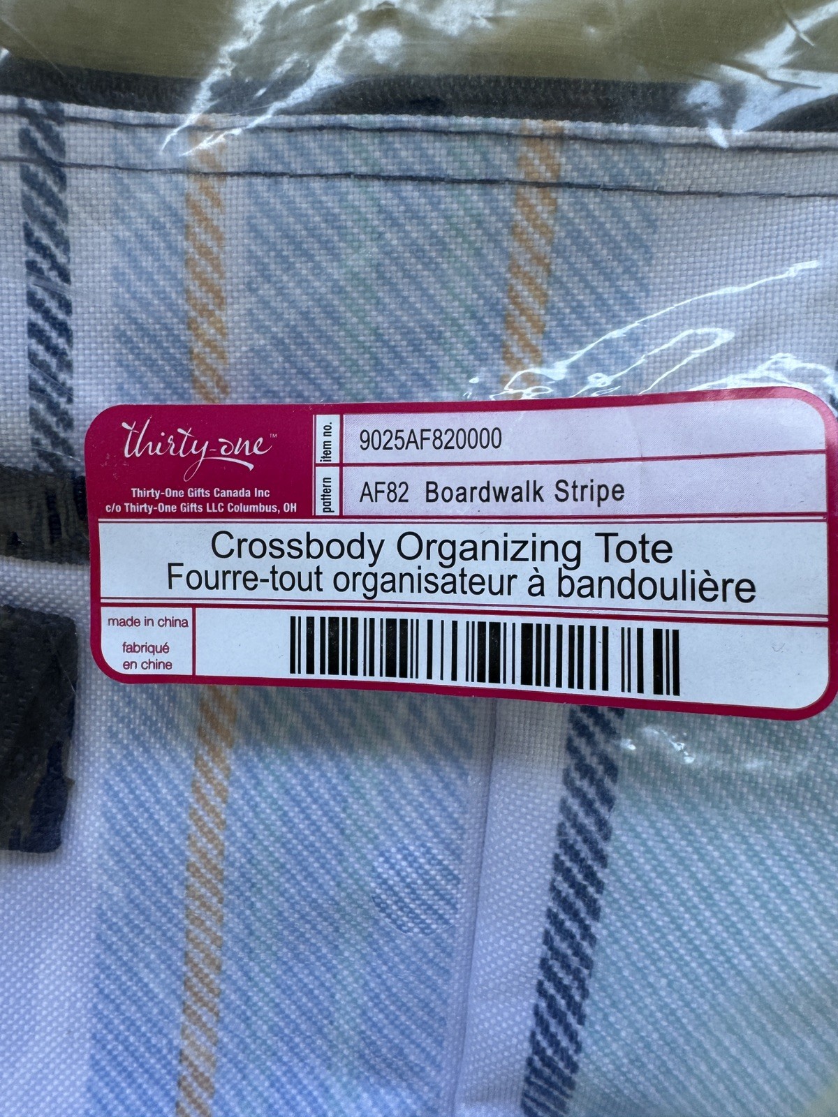 Thirty-One Striped Crossbody Organizing Tote Boardwalk Stripe Blue Yellow