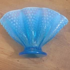 Vintage Fenton Blue Opalescent Crimped Hobnail Fan Vase