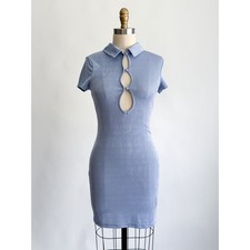 Urban Outfitters Mini Dress Keyhole Cutout Bodycon S Light Blue Ribbed Collared