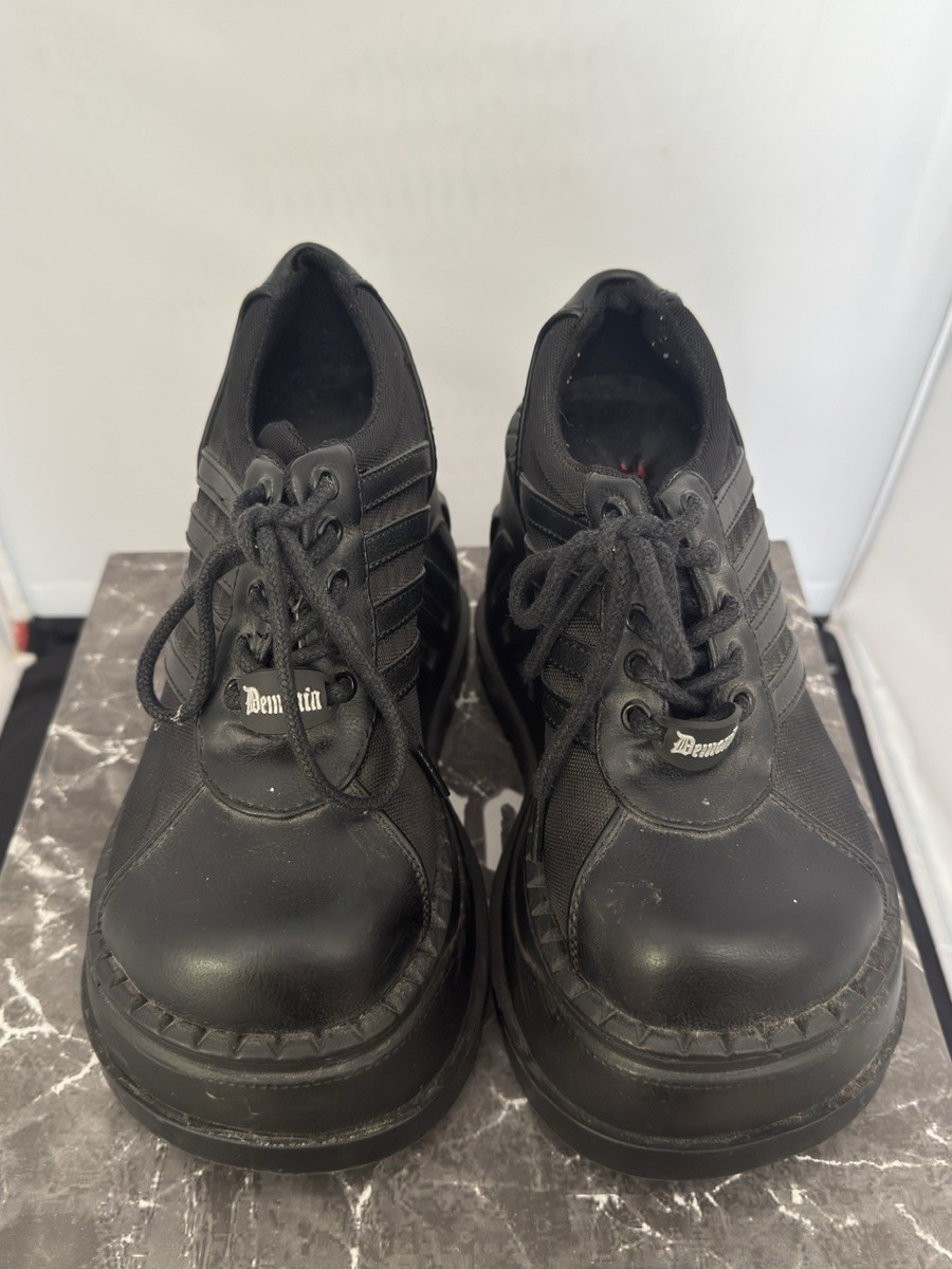 Demonia Stomp-08 Black Platform Shoes 90s Rave Cyber Goth Sneakers